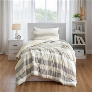 JLA Home Regency Heights - Stripe Seersucker Comforter Set — Reversible Striped & Botanical Prints, Oeko‑Tex, Lightweight Cozy Style Neutral RH10-0016