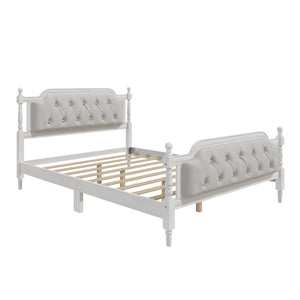English Elm Traditional Solid Wood Bed Frame with Tufted Upholstered Headboard, No Box Spring Needed, Sturdy 400 lb Capacity Antique White 57.5 L x 22.5 W x 10.5 H N701P242546K