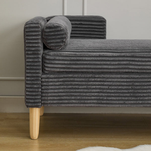 English Elm 65.35"wide Corduroy Storage Bench Ottoman with Bolster Pillows and Rubberwood Legs W3118P410501