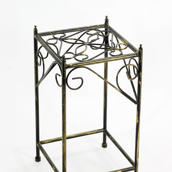 English Elm 20.67" Elegant Lattice Square Cast Metal Plant Stand in Black/Gold — Durable Powder Coat Finish, Fully Assembled, 11x11x20.5" B072115988