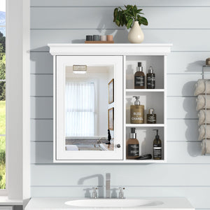 English Elm 30'' Wall-Mounted Medicine Cabinet with Mirror and Adjustable Shelves, Modern MDF Storage Organizer White N710P209425K