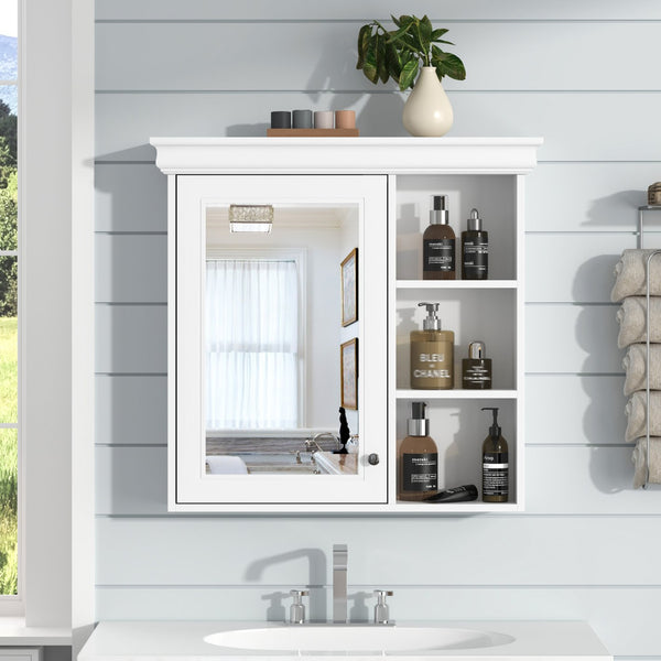 English Elm 30'' Wall-Mounted Medicine Cabinet with Mirror and Adjustable Shelves, Modern MDF Storage Organizer White N710P209425K