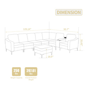 English Elm Convertible Sectional Sofa With Storage Ottoman, Cupholders & Usb Ports - Modern Gray Comfort For Living Rooms W3098S00031