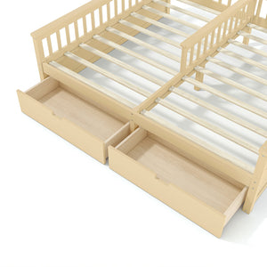 English Elm Double Twin House Bed Pine Wood Frame Kids Playhouse Bunk with Storage Drawers Natural W5305S00007