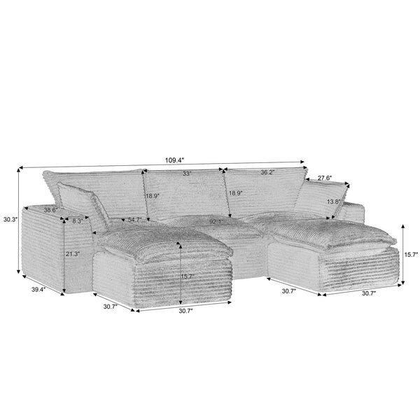 English Elm Cloud Corduroy Sectional Sofa Plush Modular L Shape Couch with Ottoman for Living Room W2339S00138