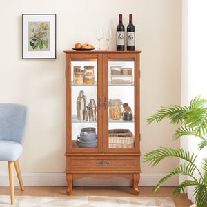 English Elm Lighted Curio Cabinet With Adjustable Shelves, Illuminated Display, 2 Doors & Drawer, Oak Finish W2275P178824