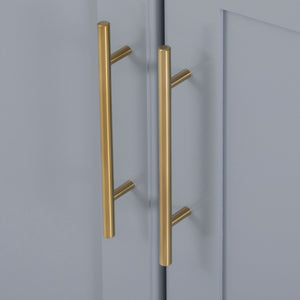 English Elm K&K Vintage Kitchen Island with Rubberwood Top, Hidden Wheels, Pull-Out Trash & Charging Station Grey+Blue N707P299014G