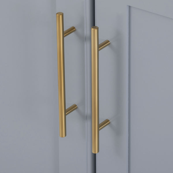 English Elm K&K Vintage Kitchen Island with Rubberwood Top, Hidden Wheels, Pull-Out Trash & Charging Station Grey+Blue N707P299014G