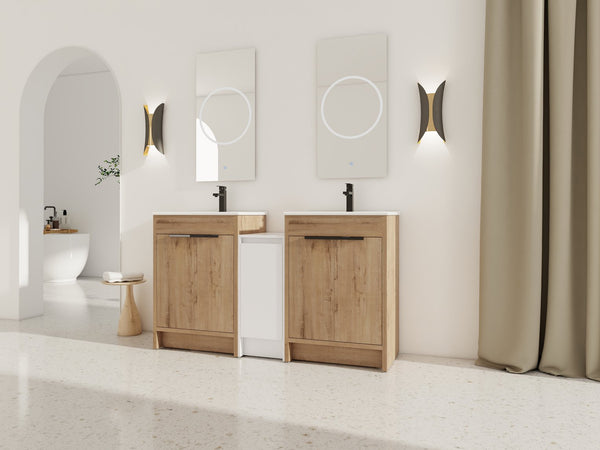 English Elm 60 Inch Freestanding Bathroom Vanity With Ceramic Sink, Soft-Close Doors & Ample Storage Solutions W999S00321