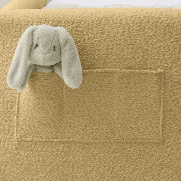 English Elm Twin Boucle Upholstered Kids Bed with Rabbit Ear Headboard Safety Rail and Side Pocket W1413P410784