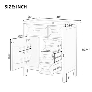 English Elm 30" Modern Bathroom Vanity With Sink Combo - Stylish White Cabinet, Ample Storage & Durable Design N725S999222K-6