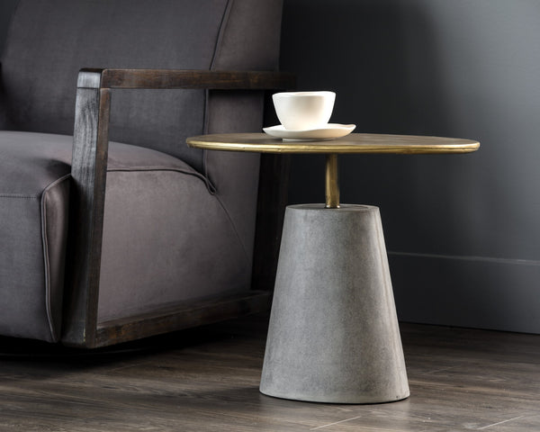 Sunpan Kadin Side Table – Bold Concrete Base with Elegant Brass Top for Stylish Indoor & Outdoor Spaces Grey