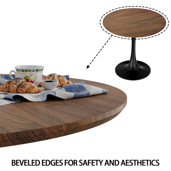 English Elm 31.5" Walnut Tulip Dining Table – Mid-Century Round MDF Top, Black Pedestal, Seats 2-4, Sturdy W2189P303505