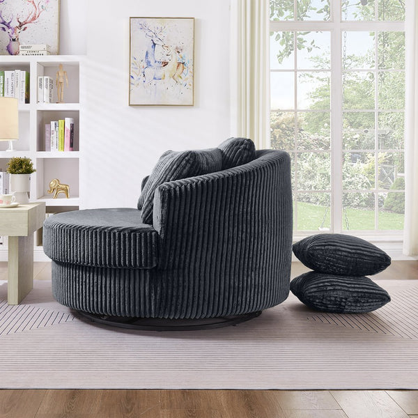 English Elm 360° 360 Swivel Round Lounge Chair Corduroy Upholstered Sculptural Seat with Removable Pillows Gray W3705S00039