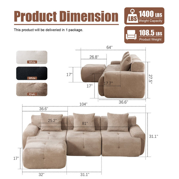 English Elm 104-taupe Modular Cloud Sectional Sofa with Ottoman Pineapple Lattice Fabric Lounge W5385P455475
