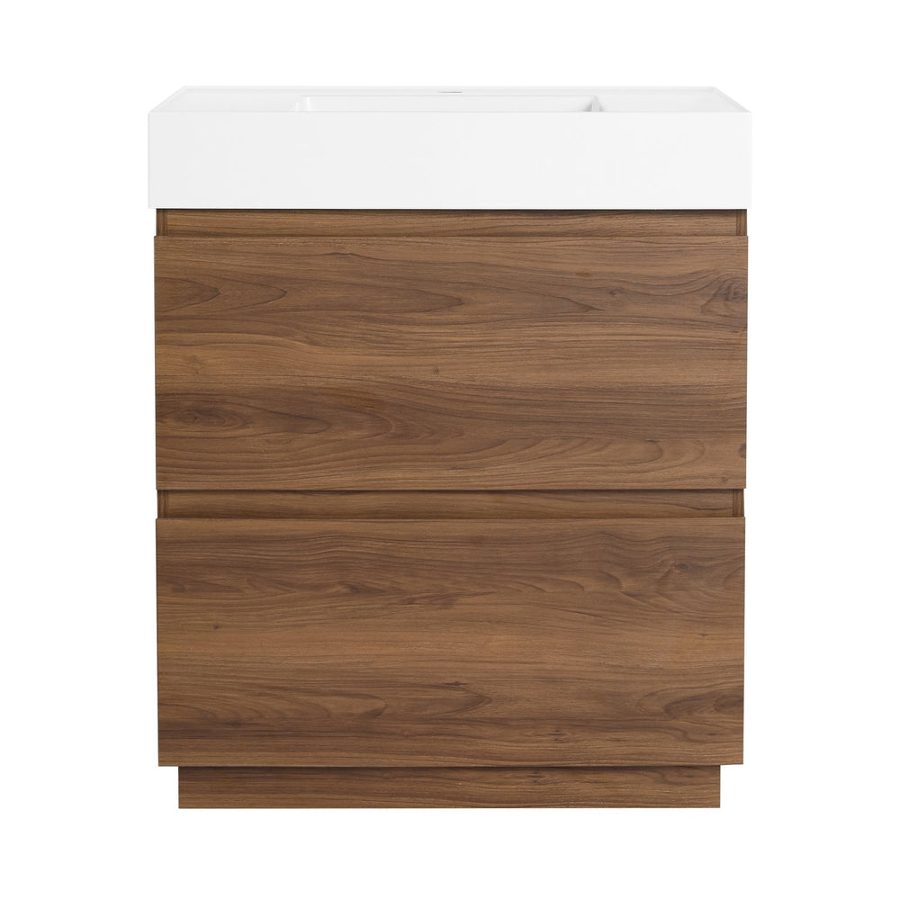 English Elm 30" Modern Bathroom Vanity With Undermount Sink, Double Drawer Storage & Waterproof Finish In Brown W1972S00007