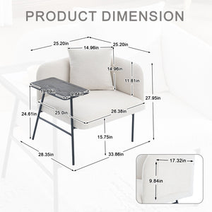 English Elm Leisure Linen Accent Chair with Built-in Side Table Pockets and Lumbar Pillow Modern Beige W395P453307
