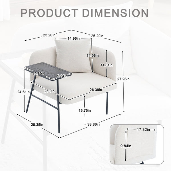 English Elm Leisure Linen Accent Chair with Built-in Side Table Pockets and Lumbar Pillow Modern Beige W395P453307