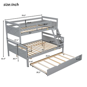 English Elm Twin Pine-over-Full Bunk Bed with Attached Ladder, Trundle & Full-Length Guardrail for Space-Saving Rooms Gray SM000208AAE-1