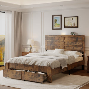 English Elm Full-size Storage Platform Bed Weathered Wood Usb Charging Headboard and Under Drawer W636P430758