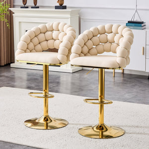 English Elm Set of 2 Velvet Barstools Sculptural Bubble Back Gold Legs Adjustable Kitchen Seating W3875P370839