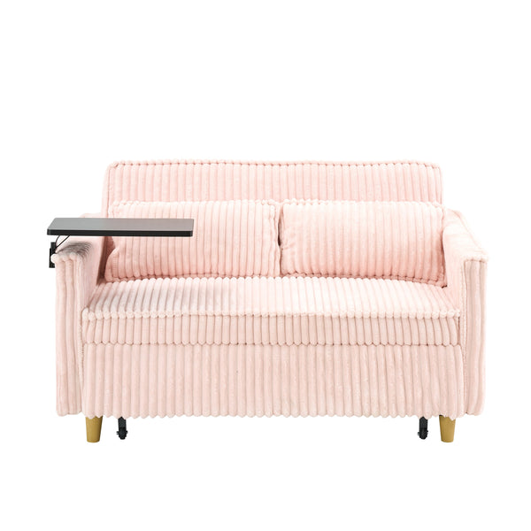 English Elm The pull-out corduroy sofa bed with convertible tabletop and USB charging ports for living room comfort Pink W1278P249022