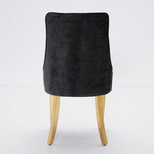 English Elm Rayon High Back Dining Chair Set with Plush Flocking Upholstery, Golden Stainless Legs, Comfort-Focused Design Black W1143P293315