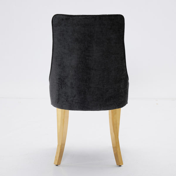 English Elm Rayon High Back Dining Chair Set with Plush Flocking Upholstery, Golden Stainless Legs, Comfort-Focused Design Black W1143P293315