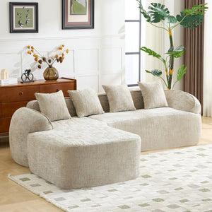 English Elm Beige Chenille L-shaped Sectional Sofa with Chaise Deep Seating and Curved Armrests Light Khaki W3612S00029