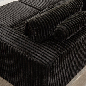 English Elm 87" Oversized Sectional Lounge Chaise - Cloud-Like Comfort In Stylish Black Corduroy With Footstools W834S00333