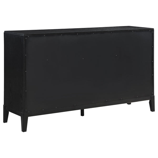 English Elm Ennis Art Deco Fluted Black Bedroom Set with Golden Hardware for Eastern King B062S01432