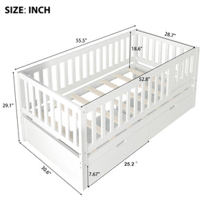 English Elm Convertible Toddler Daybed Solid Pine Kids Bed with Storage Drawers and Removable Rails White N899P429848K