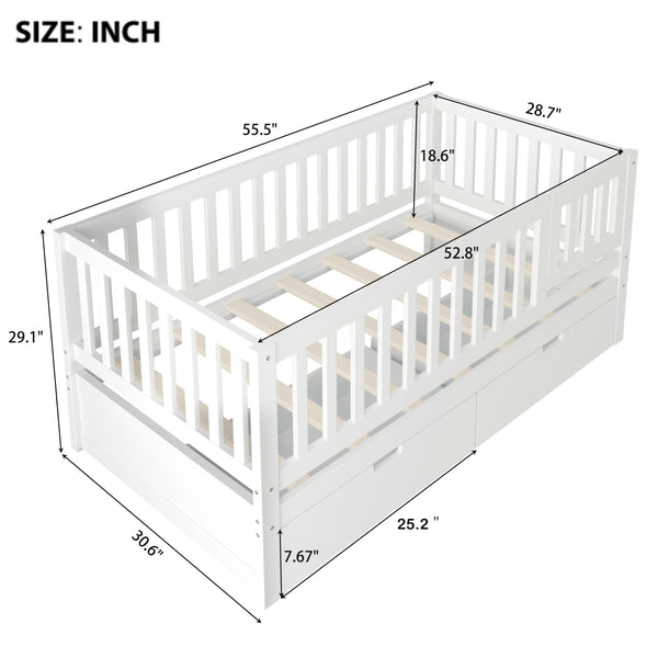 English Elm Convertible Toddler Daybed Solid Pine Kids Bed with Storage Drawers and Removable Rails White N899P429848K