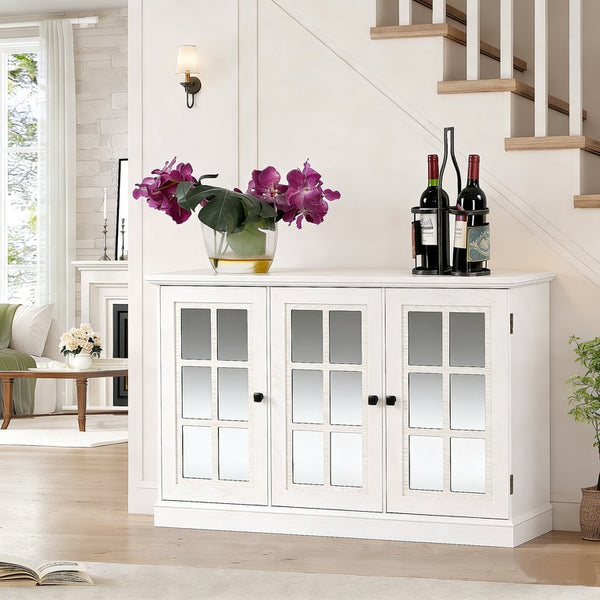 English Elm 45" Mirrored Acrylic Door Sideboard Mdf Buffet Cabinet with Adjustable Shelves White Oak W2899P372749