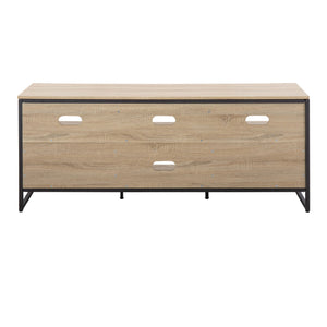 English Elm Folia Contemporary Tv Stand with Natural Wood Top and Black Steel Open Display Niches B202S01357