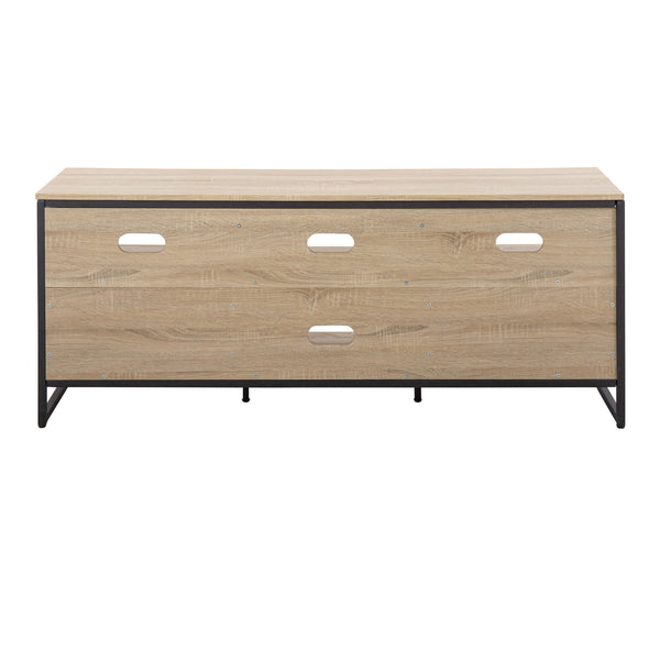 English Elm Folia Contemporary Tv Stand with Natural Wood Top and Black Steel Open Display Niches B202S01357