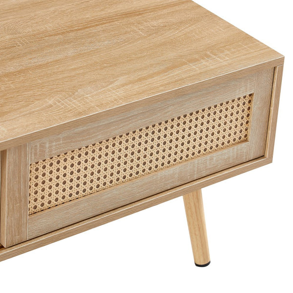 English Elm 41.34" Woven Rattan Coffee Table with Sliding Storage Door and Solid Wood Legs W126573113
