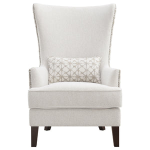 English Elm Lindstrom Tall Latte Wingback Accent Chair with Nailhead Trim, Plush Upholstery & Dark Wood Legs B062P358332
