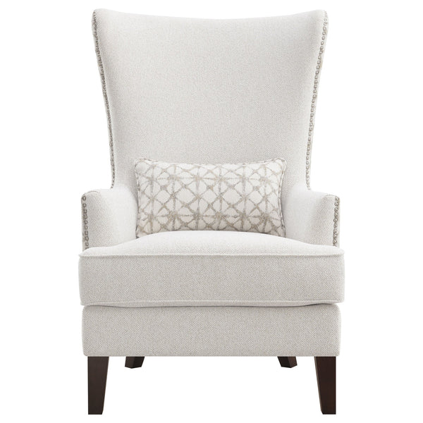 English Elm Lindstrom Tall Latte Wingback Accent Chair with Nailhead Trim, Plush Upholstery & Dark Wood Legs B062P358332