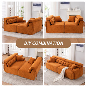 English Elm LY-029 Amber Orange Reconfigurable 4-Seater Modular Sofa with Wood-Grain Chenille, 2 Pillows, Cozy Comfort W2231S00022