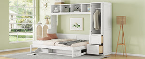 English Elm Full Size Murphy Wall Bed with Wardrobe Drawers Studio Apartment Space Saver White LP000792AAK-2