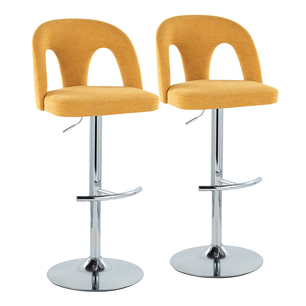 English Elm Adjustable Swivel Barstools with Yellow Fabric Seats and Chrome Base Set of 2 B202S01954