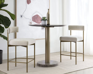 Sunpan Seneca Counter Stool - Modern Open Back Design with Stylish Steel Frame for Contemporary Spaces Antique Brass / Danny Ivory