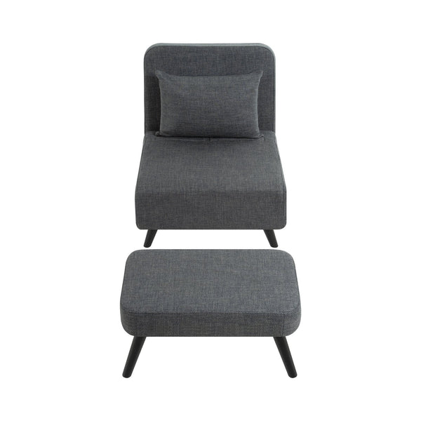 English Elm 3 Foldable Linen Chaise Lounge with Adjustable Backrest Footrest Detachable Pillow Convertible Sofa Bed for Small Spaces Grey 50.59 L x 27.76 W x 11.22 H W1716P280540