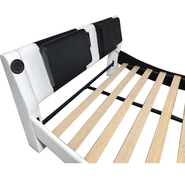 English Elm Faux Leather Platform Bed Frame With Massage, Bluetooth Speakers & Led Lighting For Ultimate Relaxation W1360S00009