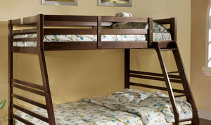English Elm Modern Twin-Over-Full Bunk Bed with Angled Ladder, Solid Hardwood Frame and Patented Lock Joint Dark Walnut 35 L x 58 W x 7 H B2741S00343