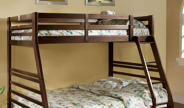 English Elm Modern Twin-Over-Full Bunk Bed with Angled Ladder, Solid Hardwood Frame and Patented Lock Joint Dark Walnut 35 L x 58 W x 7 H B2741S00343