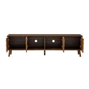 English Elm 70 Inch Fluted Entertainment Center Walnut Finish Solid Wood Legs Soft Close Storage N710P372582P