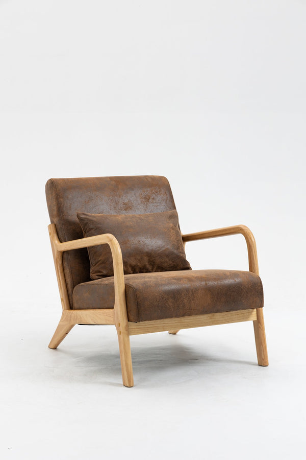English Elm Mid Century Modern Accent Chair Natural Wood Frame Upholstered with Lumbar Cushion W2530P407185