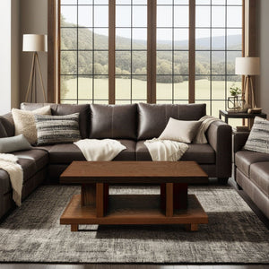 English Elm Laurel Canyon 49in Coffee Table — Solid Oak Craftsmanship, Spacious Top & Open Shelving, Preassembled Brown B108P292271